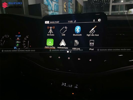 Hệ thống giải trí Suzuki Xl7 Hybrid Hỗ Trợ Apple CarPlay Android Auto Bluetooth USB AUX