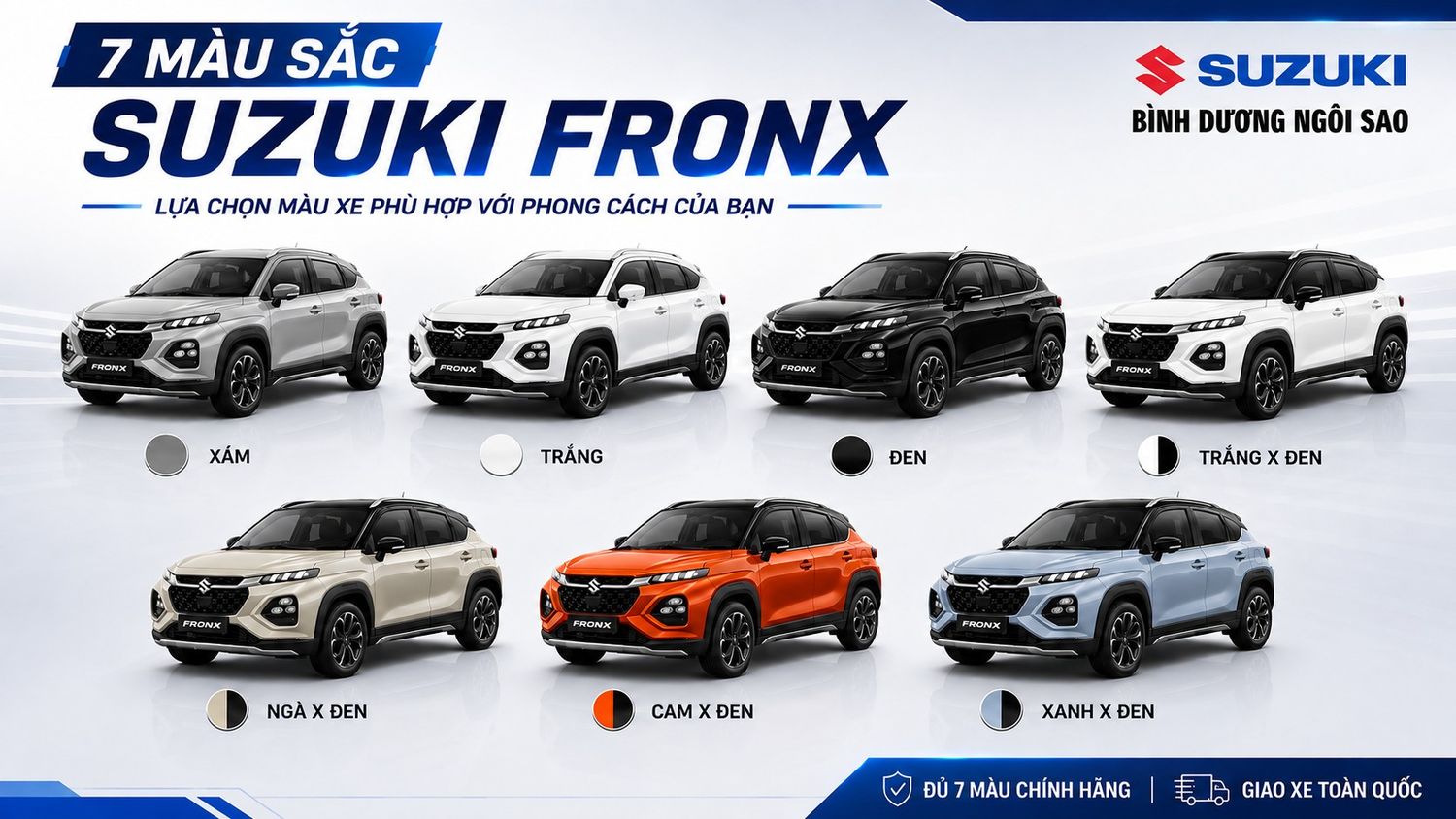 mau sac suzuki fronx Suzuki Fronx có mấy màu ngoại thất? Bảng màu và tư vấn chọn màu xe Suzuki Fronx
