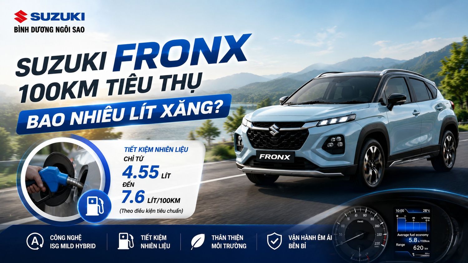 suzuki fronx có tốn xăng không (1) Suzuki Fronx 100km tiêu thụ bao nhiêu lít xăng?
